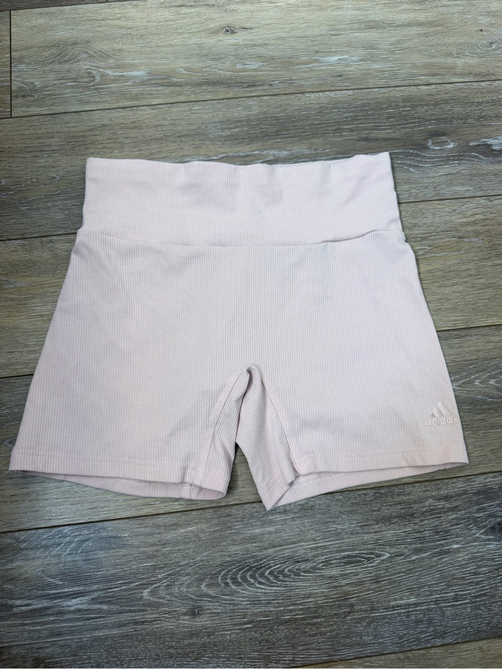 adidas Light Pink Ribbed High-Waist Bike Shorts